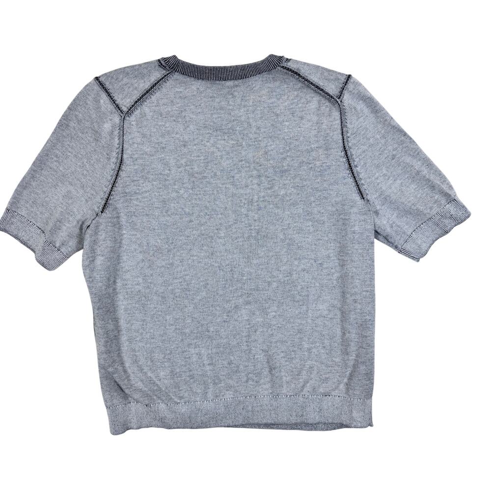 Large M.M. LaFleur Becca Pointelle Tee 365 Cotton Silk Knit Light Grey / Black - Picture 3 of 9
